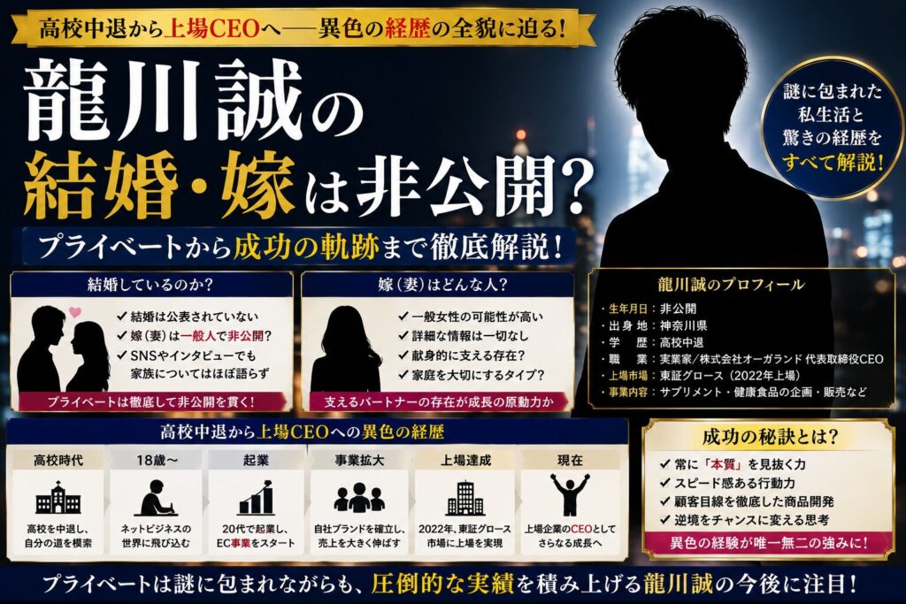 龍川誠の結婚・嫁は非公開?高校中退から上場CEOへの異色の経歴も徹底解説